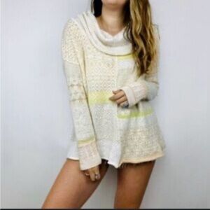 Free People Cream  cowl neckTextured Knit long sleeve Sweater S